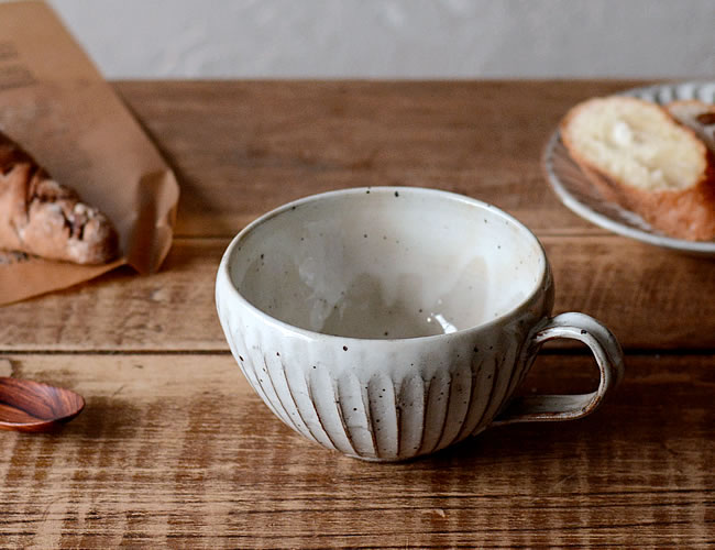 粉引削ぎ目 スープボウル