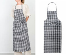 fog linen work フルエプロン ネイビーホワイトチェック *