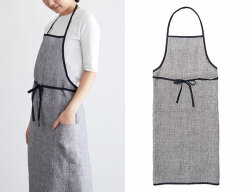 fog linen work パイピングエプロン 白黒千鳥格子 *