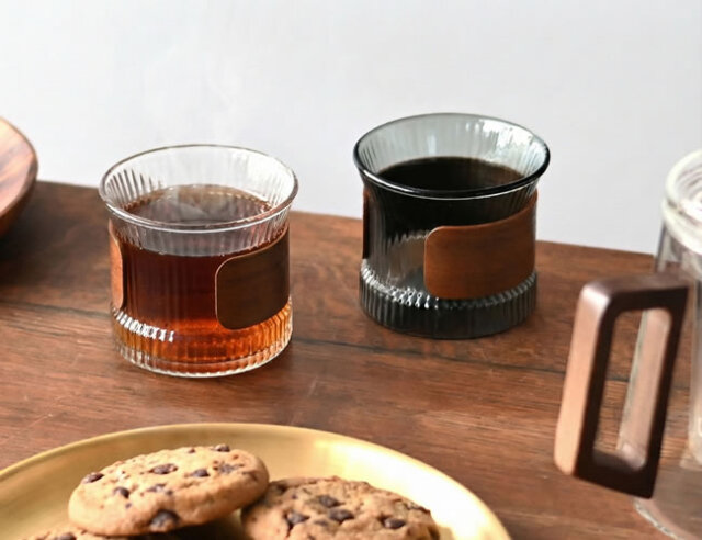 noon ヌーン 耐熱ガラスカップ ミニ｜ウォルナットスリーブ付き