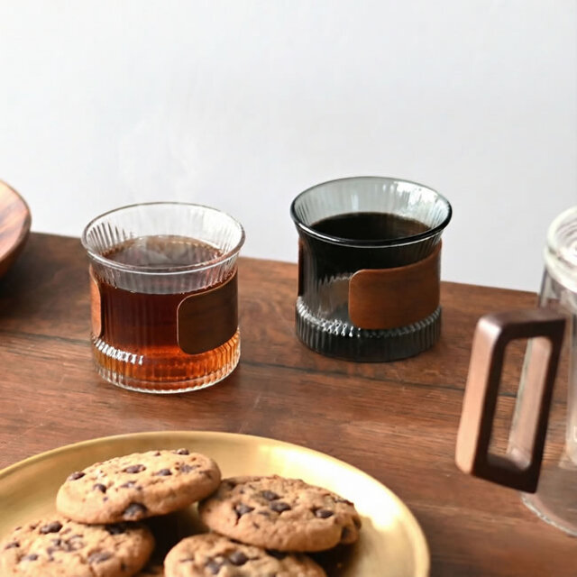 noon ヌーン 耐熱ガラスカップ ミニ｜ウォルナットスリーブ付き