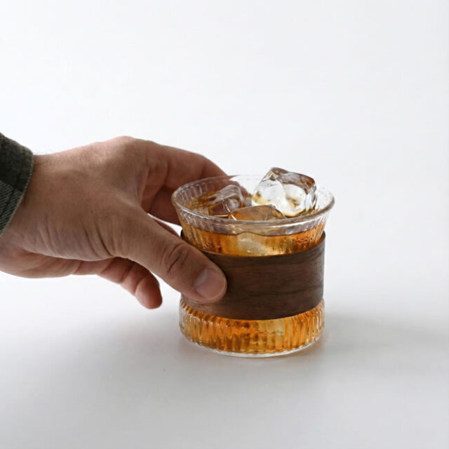 noon ヌーン 耐熱ガラスカップ ミニ｜ウォルナットスリーブ付き