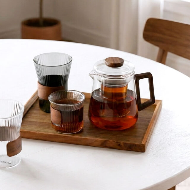 noon ヌーン 耐熱ガラスカップ ミニ｜ウォルナットスリーブ付き