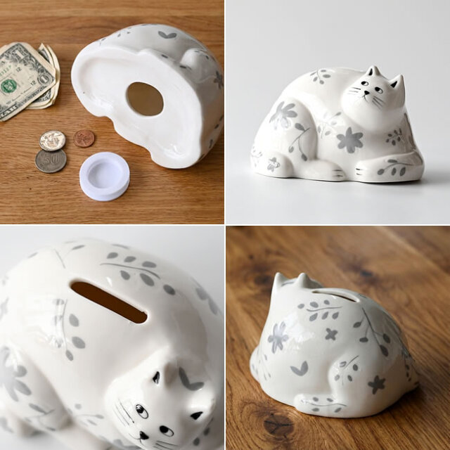 花柄ねこの磁器製貯金箱｜ゼネラルストア オルネ