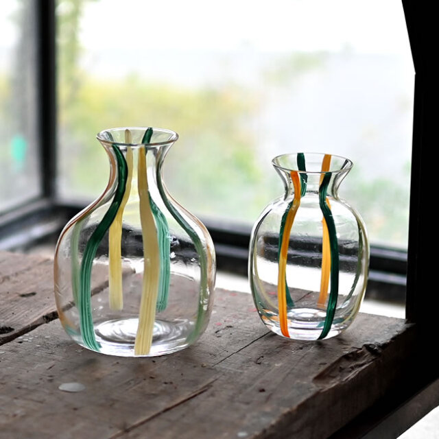 縦縞カラー ガラスベース S・M・L｜レトロモダン花瓶｜ゼネラルストア