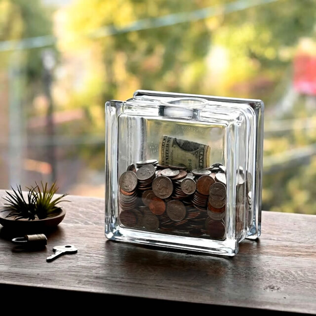 GLASS BLOCK BANK ガラスブロックのように飾れるレトロな貯金箱