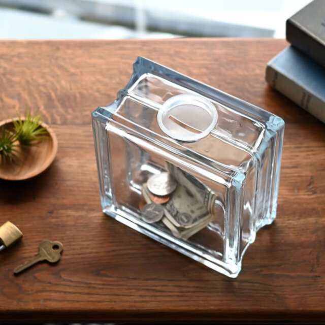 GLASS BLOCK BANK ガラスブロックのように飾れるレトロな貯金箱
