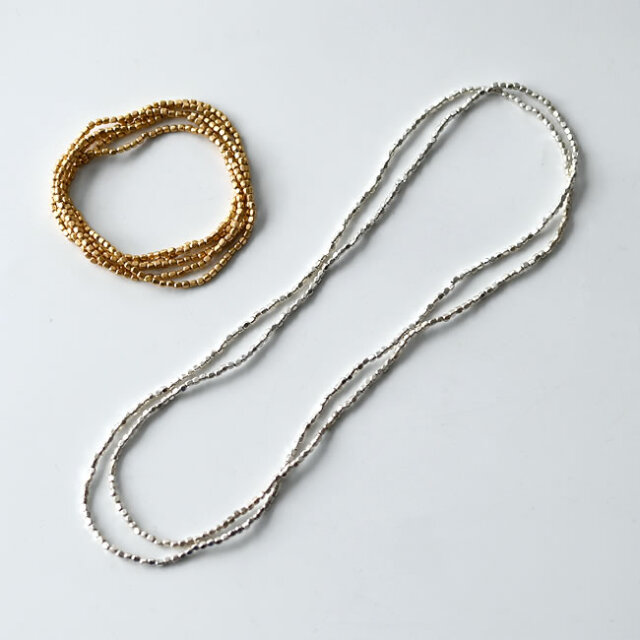 手仕事の風合いを楽しむブラスビーズネックレス L fog linen work