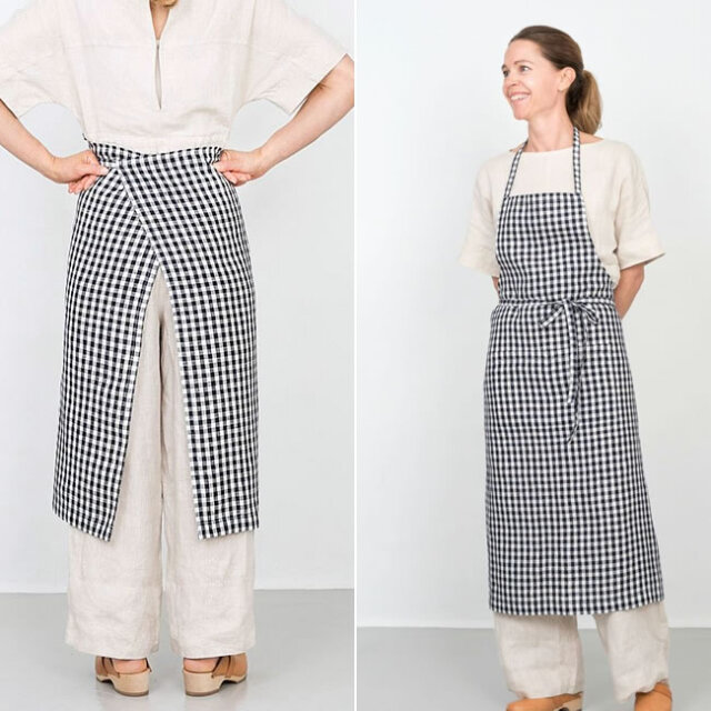 fog linen work フルエプロン ネイビーホワイトチェック | ゼネラル