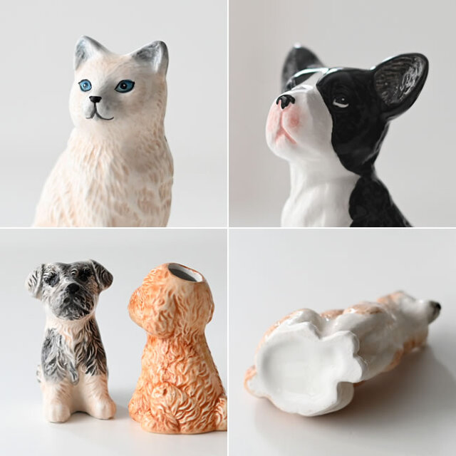 FURRY FRIENDS ミニベース 動物モチーフの陶器製フラワーベース