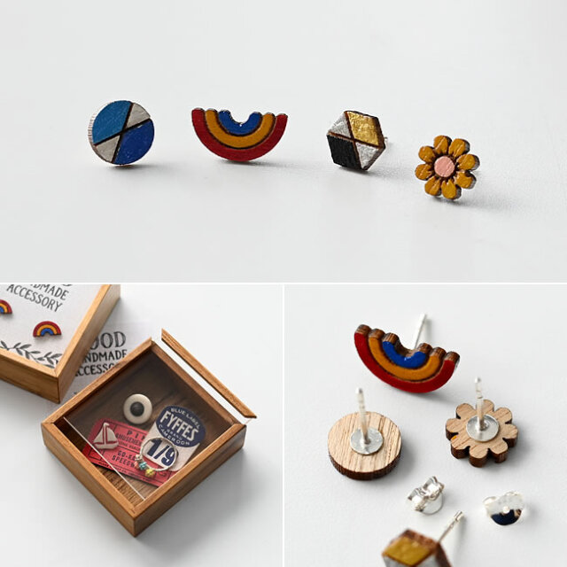 BOXED ウッドピアス 木製ハンドメイドアクセサリー ギフトにも