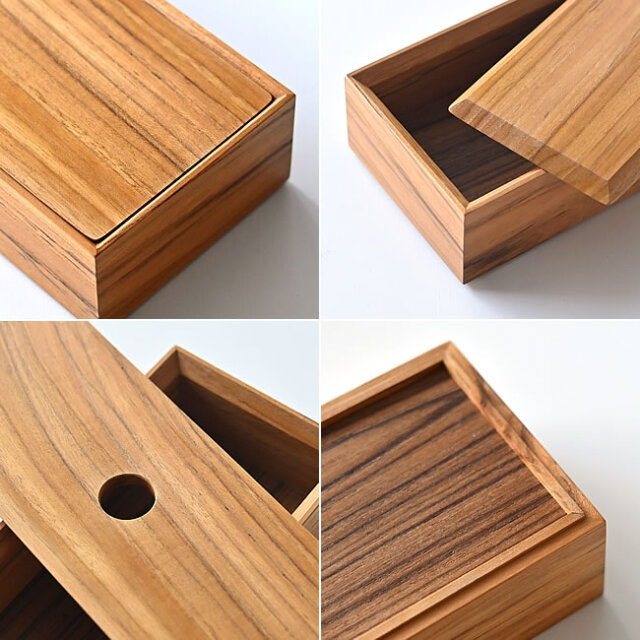 木製カトラリーケース Teak フタ付きスリムボックス | ゼネラルストア