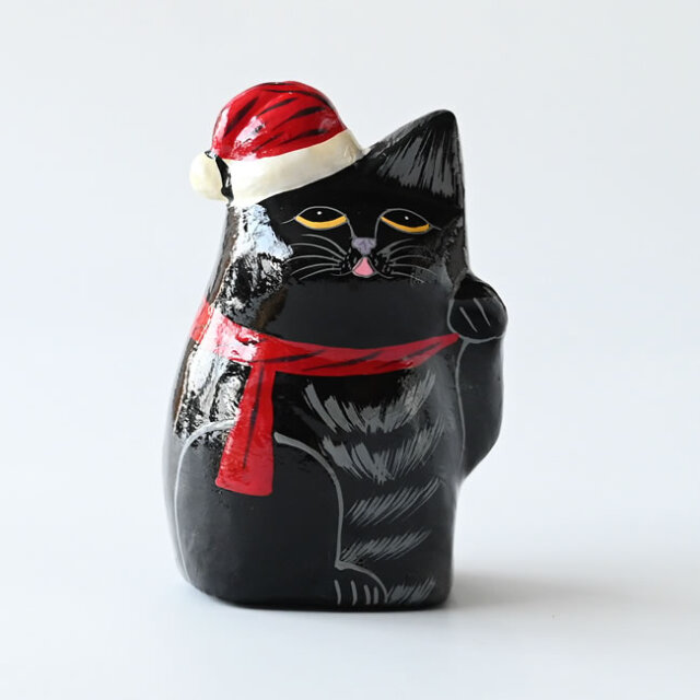 インドの招き猫 クリスマス Ver.｜ハンドペイントの紙粘土オブジェ