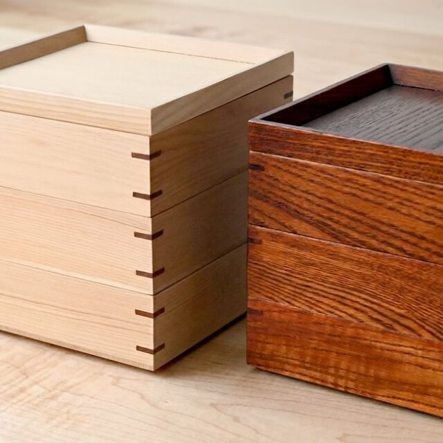 木製三段重箱〈ナチュラル／ブラウン〉仕切り板付き｜ゼネラルストア