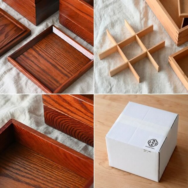 木製三段重箱〈ナチュラル／ブラウン〉仕切り板付き｜ゼネラルストア