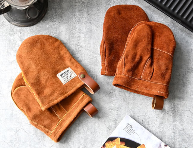 訳有り★handoutレザーミトンSサイズblack/orange手が出せる手袋 ROMO レザーミトン S | ゼネラルストア オルネ