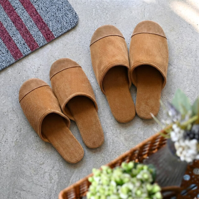 STANDARD CORDUROY SLIPPERS｜本革スエード底 軽量 室内用スリッパ S