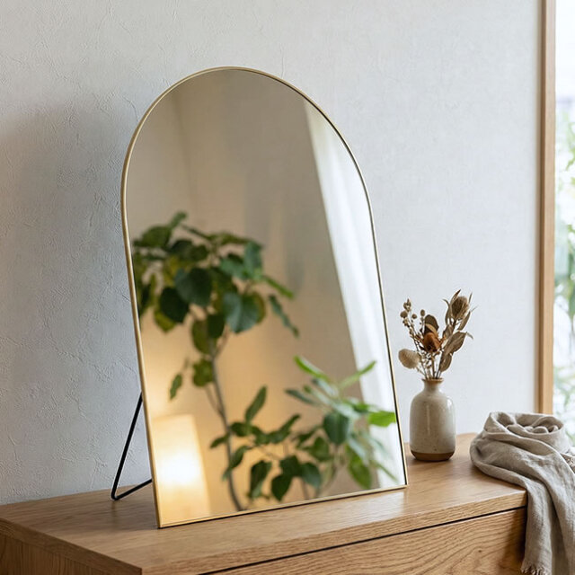 ブラスエッジ ウォール＆スタンドミラー（アーチ・バブル）｜真鍮