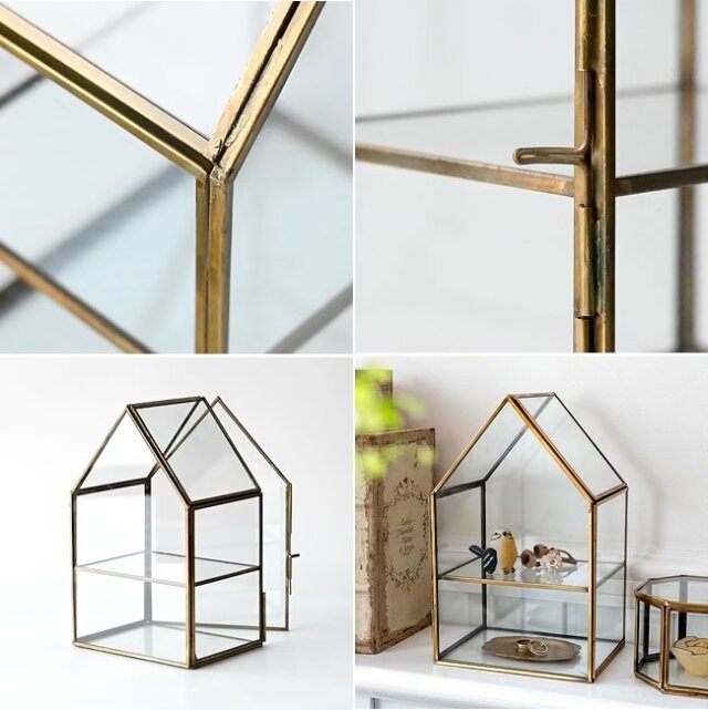 モロッカンガラス ハウス型ディスプレイケース ゴールドフレーム