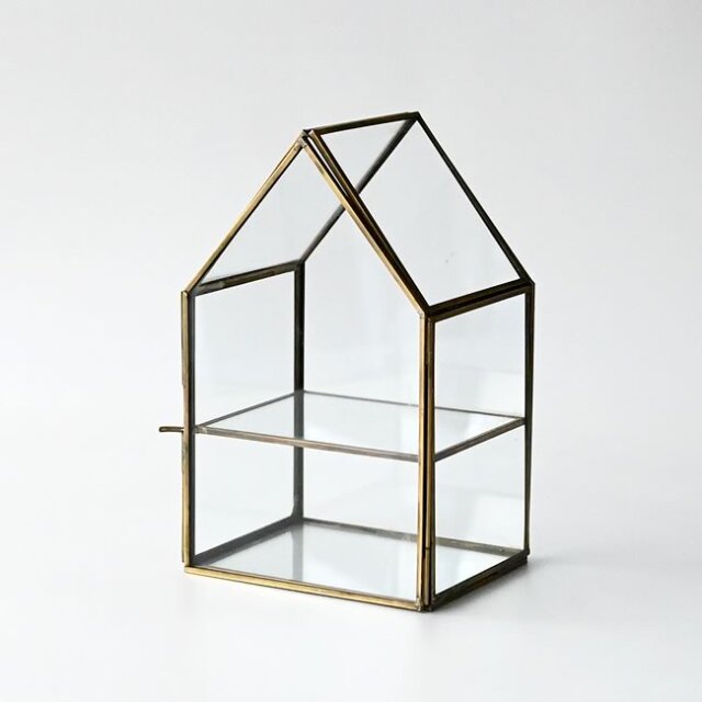 モロッカンガラス ハウス型ディスプレイケース ゴールドフレーム