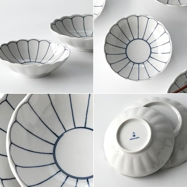 菊模様 白磁深鉢｜和洋中に使える藍線のうつわ｜ゼネラルストア オルネ