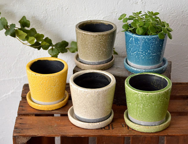 カラー グレイズドポット 120 ナチュラル雑貨のオルネ ナチュラル