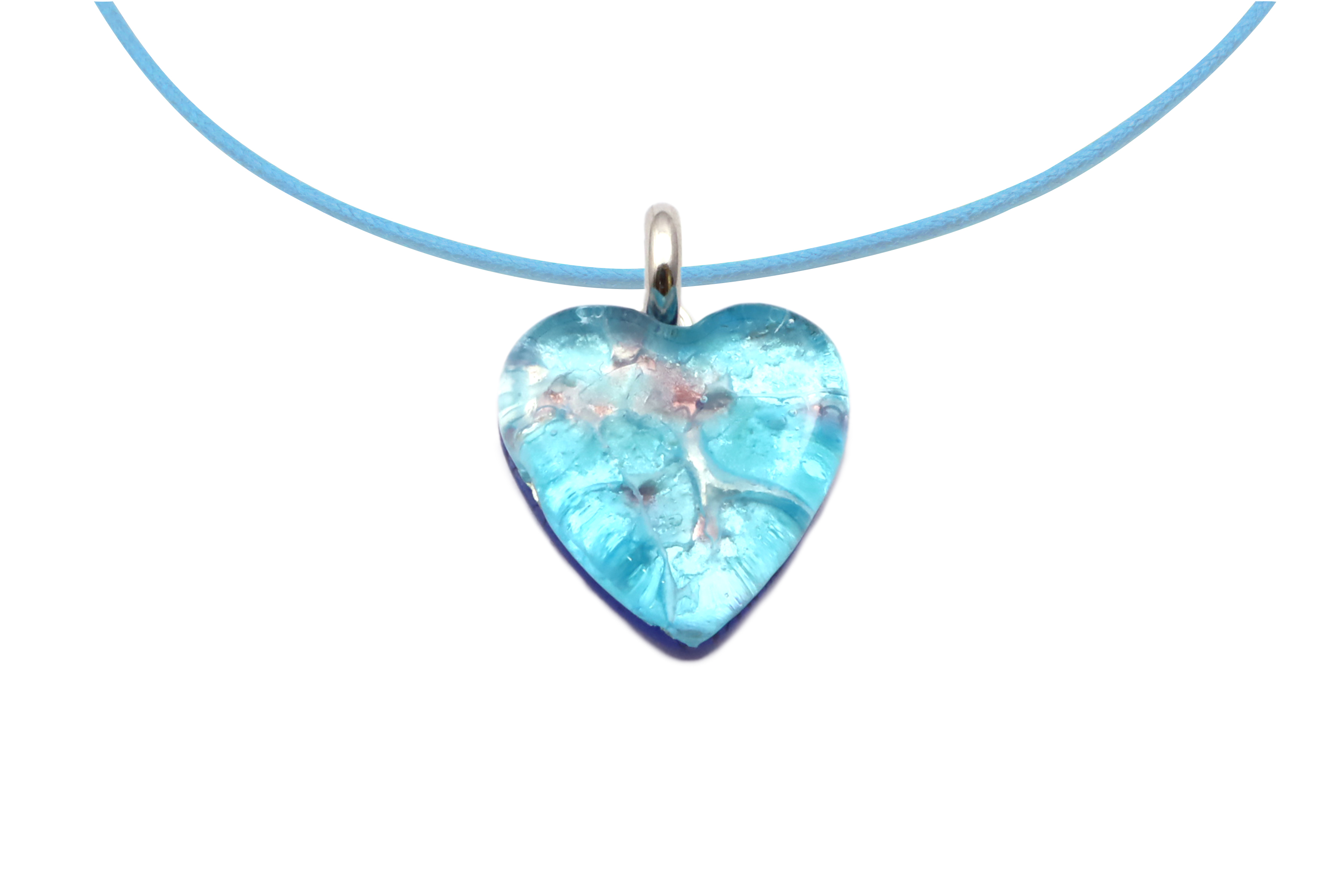 ムラーノグラスペンダント　ハート型ペンダントトップ18mm　ブルー×パープル＆シルバー 　ネックレス付き