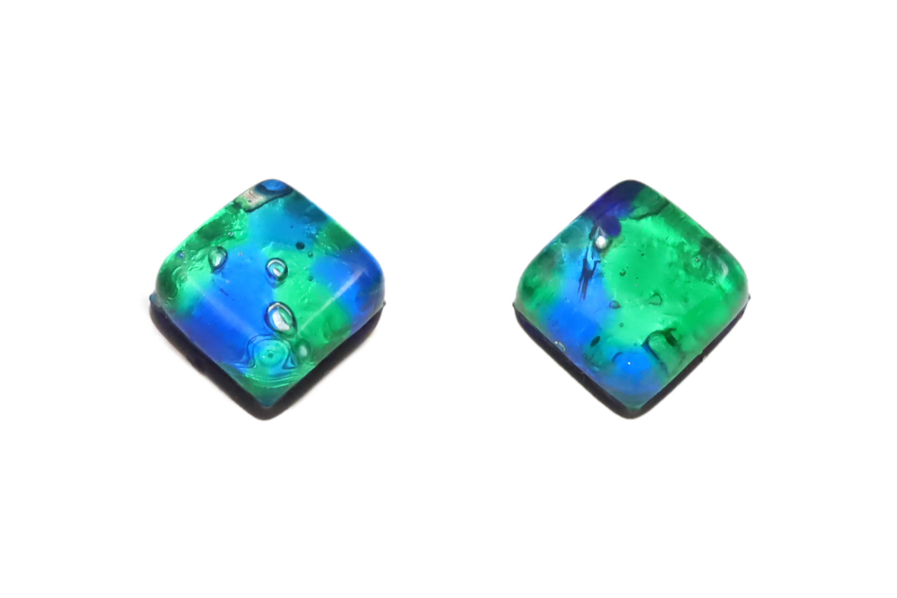 ムラーノグラス　スクエア型ピアス　ブルー×グリーン＆シルバー