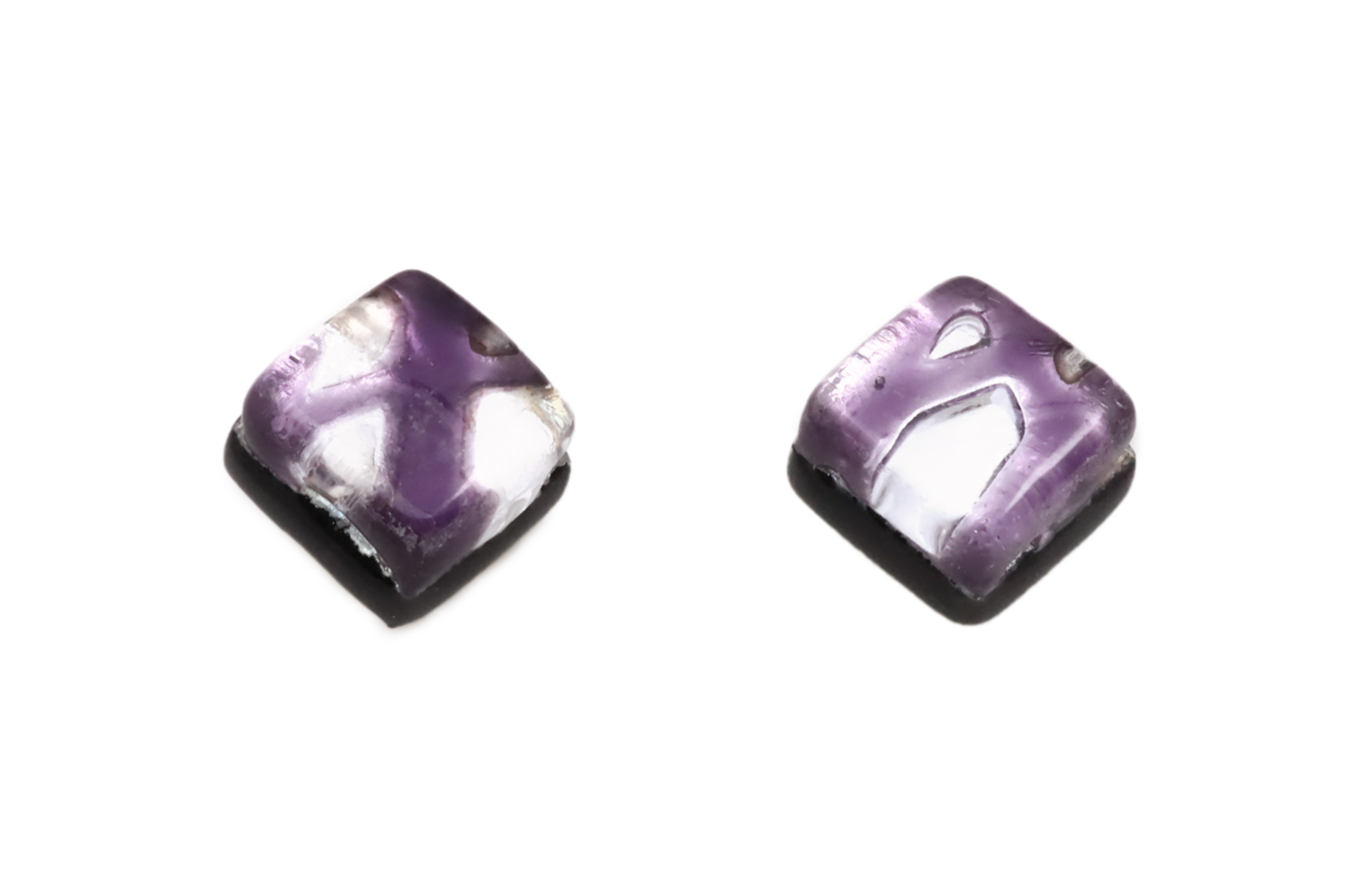 ムラーノグラス　スクエア型ピアス　バイオレット＆シルバー
