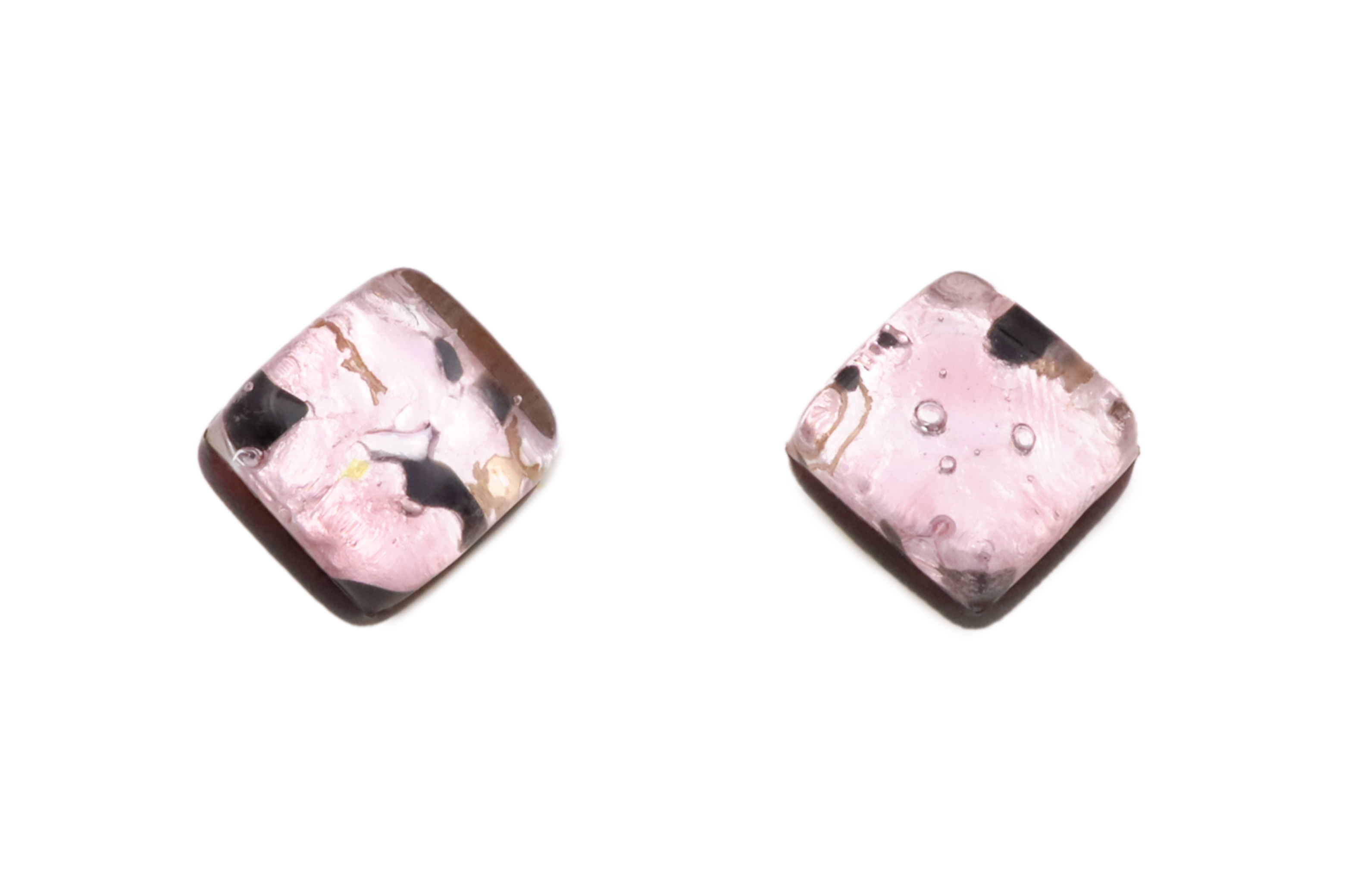 ムラーノグラス　スクエア型ピアス　ピンク＆シルバー