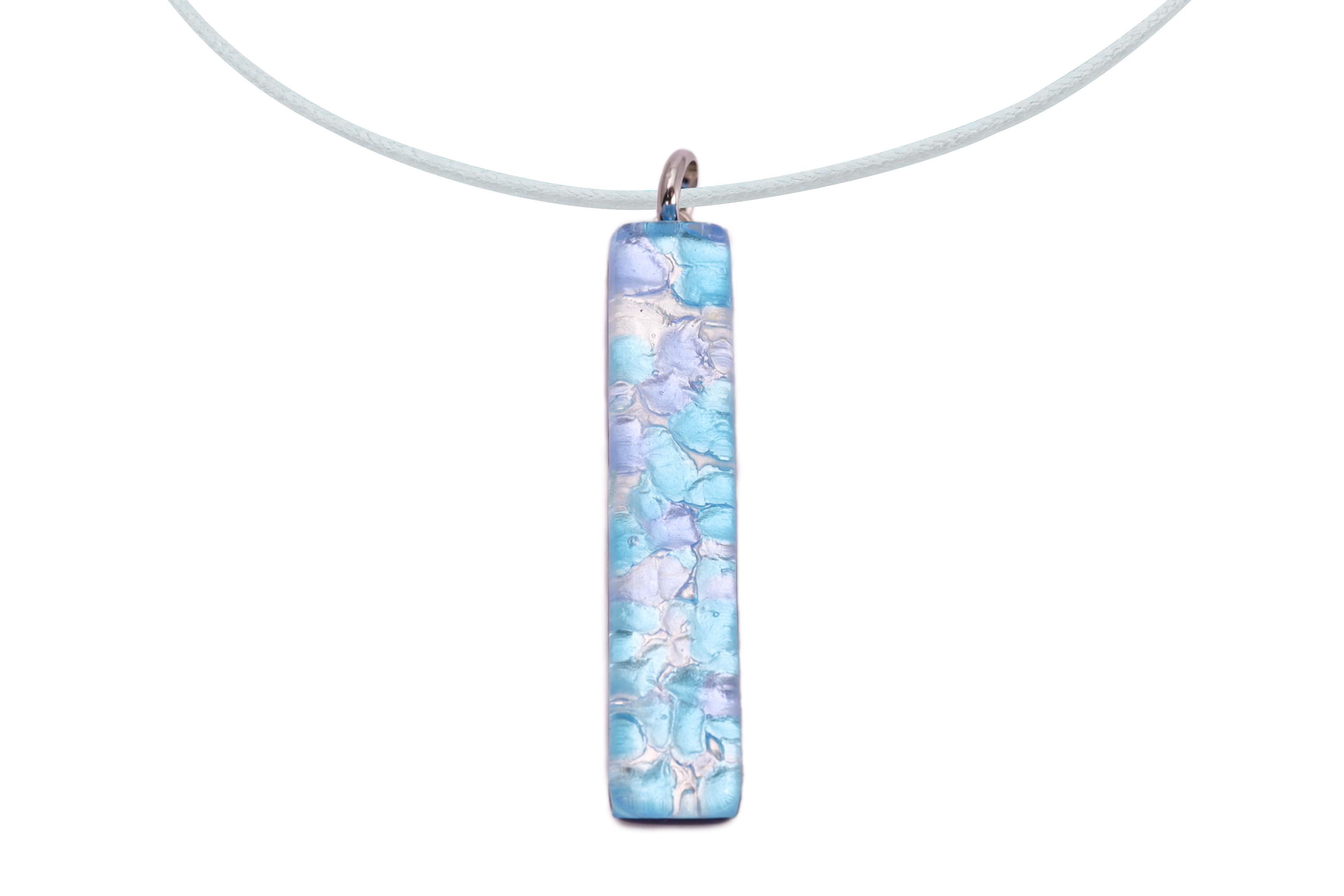 ムラーノグラスペンダント　スクエア型ペンダントトップ50mm×10mm　ブルーモザイク＆シルバー ネックレス付き