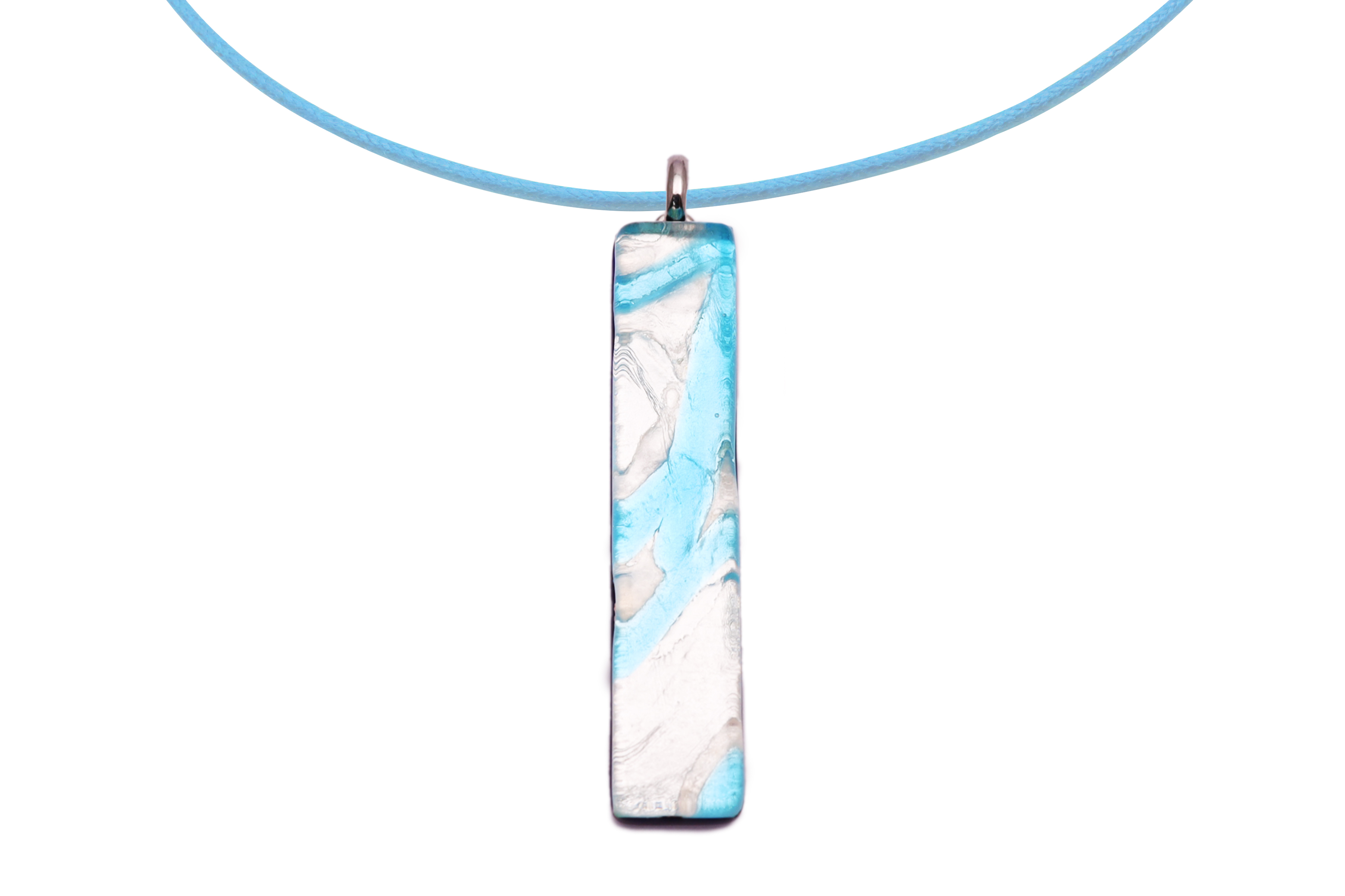 ムラーノグラスペンダント　スクエア型ペンダントトップ50mm×10mm　スカイブルー＆シルバー ネックレス付き