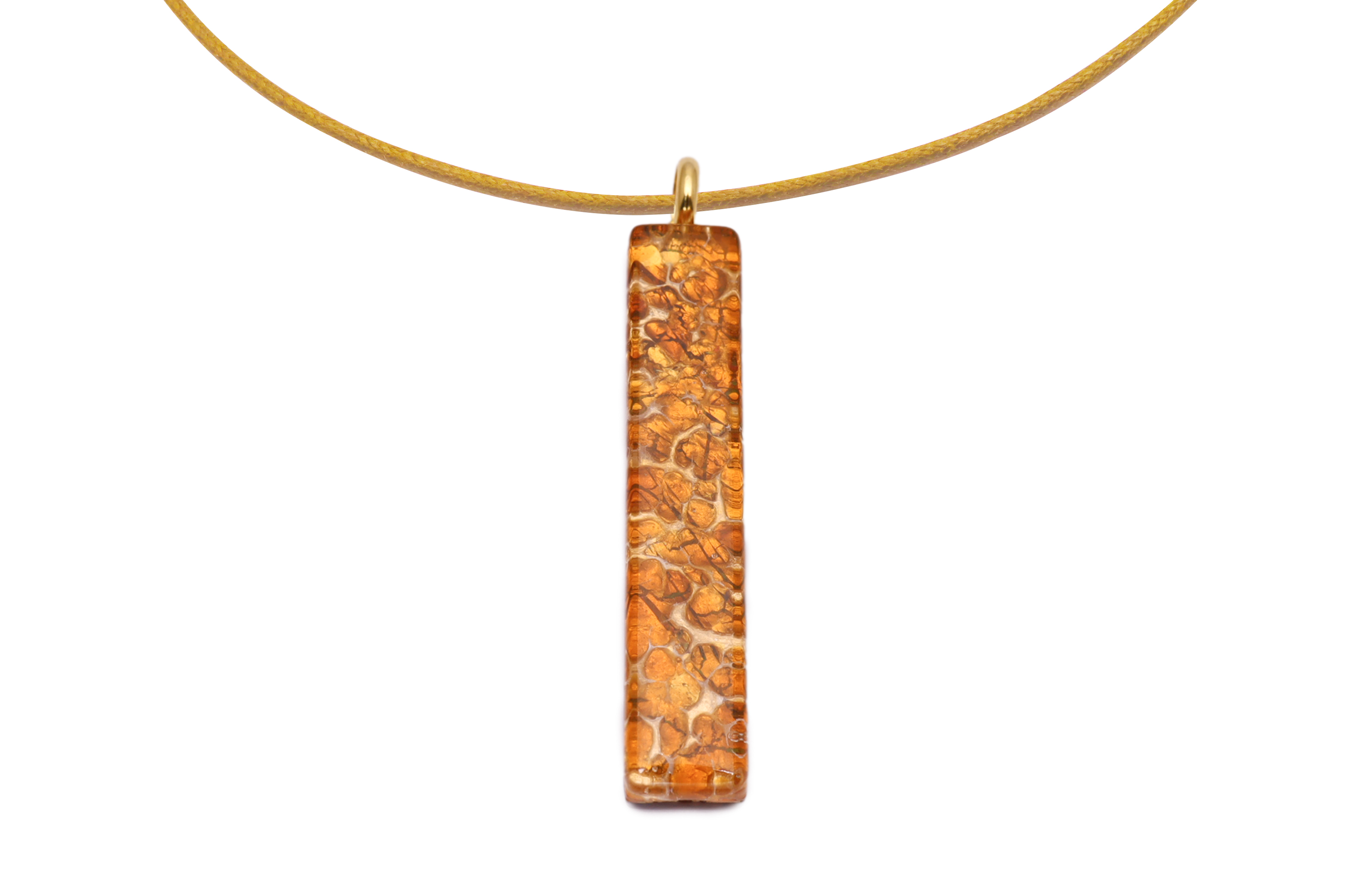 ムラーノグラスペンダント　スクエア型ペンダントトップ50mm×10mm　ゴールドカラー＆ゴールド ネックレス付き