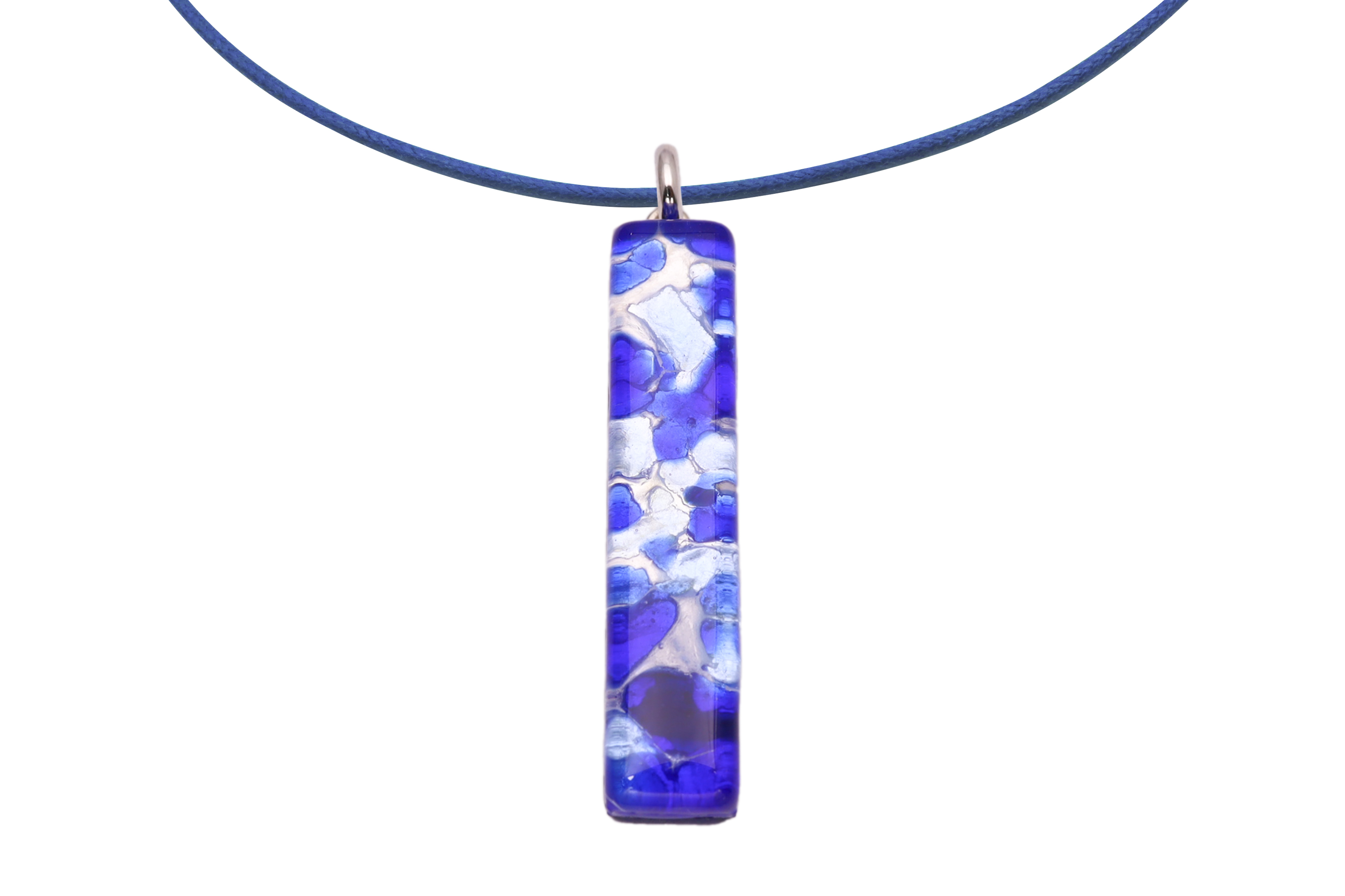 ムラーノグラスペンダント　スクエア型ペンダントトップ50mm×10mm　ブルー＆シルバー ネックレス付き