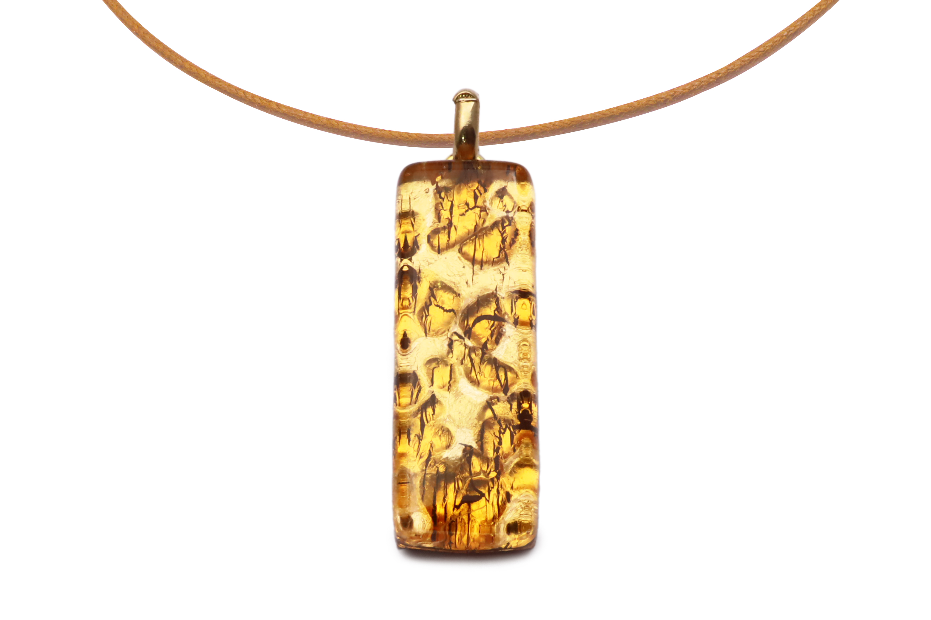 ムラーノグラスペンダント　スクエア型ペンダントトップ30mm×10mm　ゴールドカラー＆ゴールド ネックレス付き