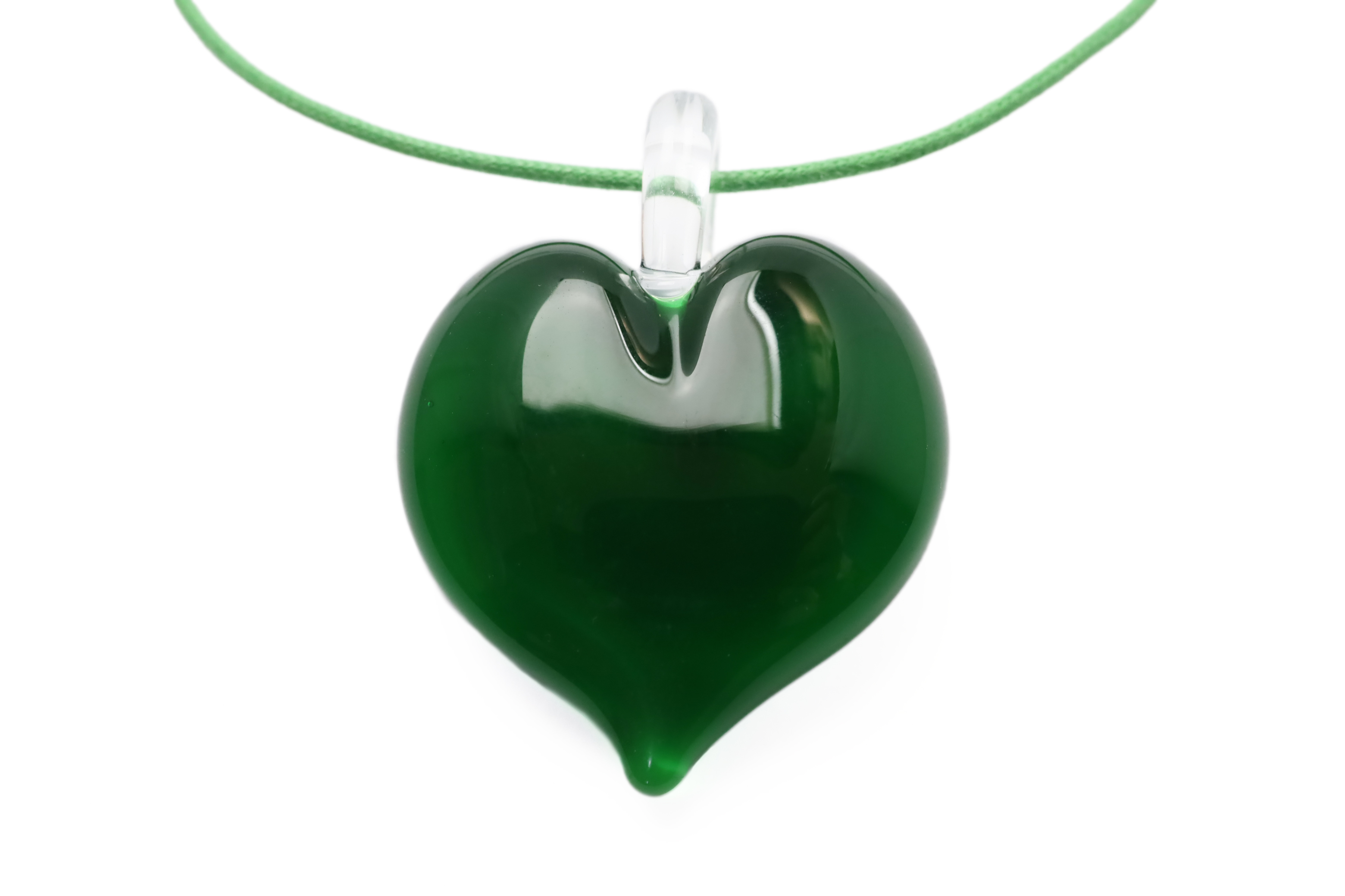ムラーノグラスハートペンダント　グリーン×ホワイト　ネックレス付き