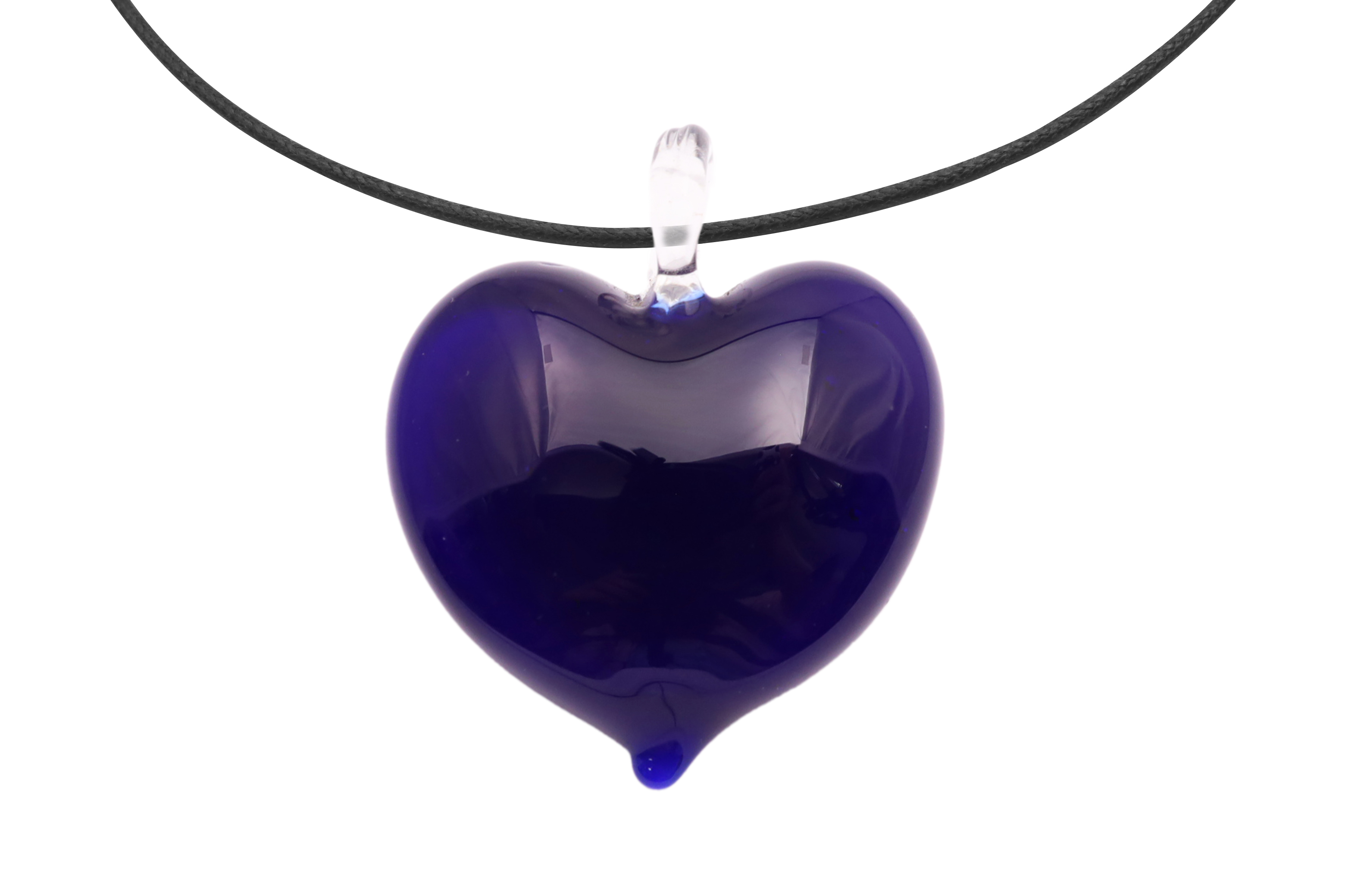 ムラーノグラスハートペンダント　ネイビー×ホワイト　ネックレス付き