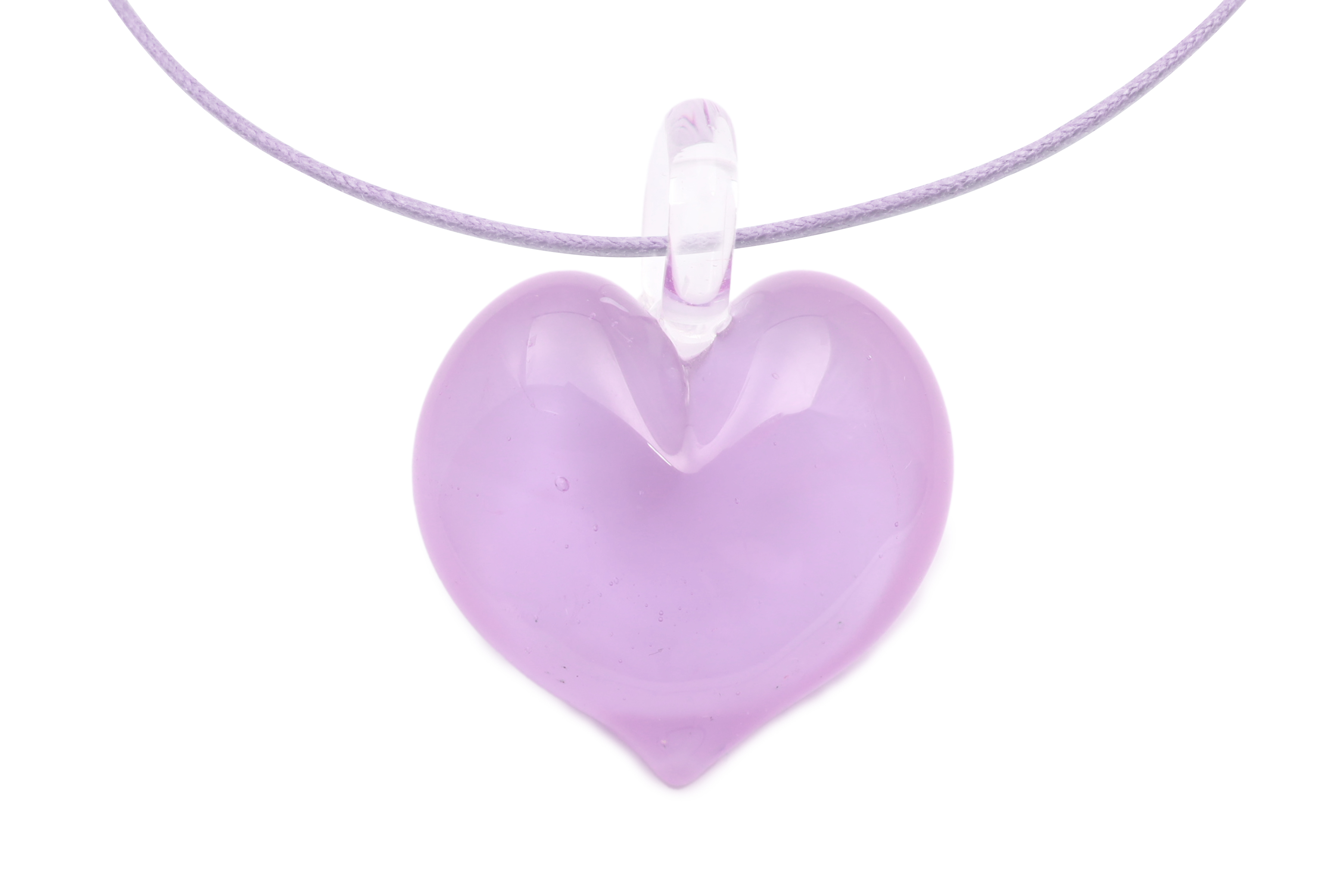 ムラーノグラスハートペンダント　ラベンダー×ホワイト　ネックレス付き