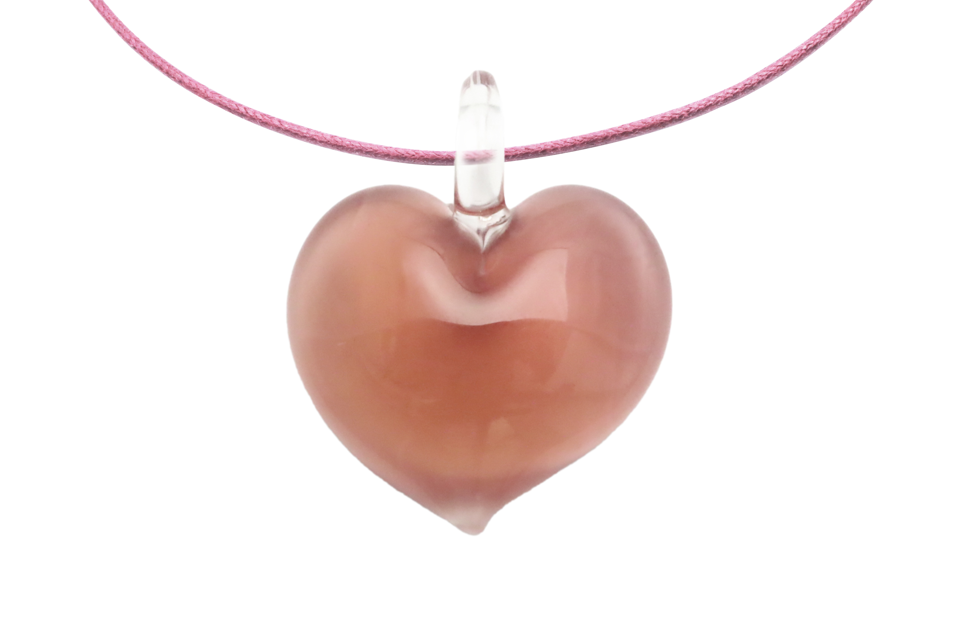 ムラーノグラスハートペンダント　ピンクベージュ×ホワイト ネックレス付き