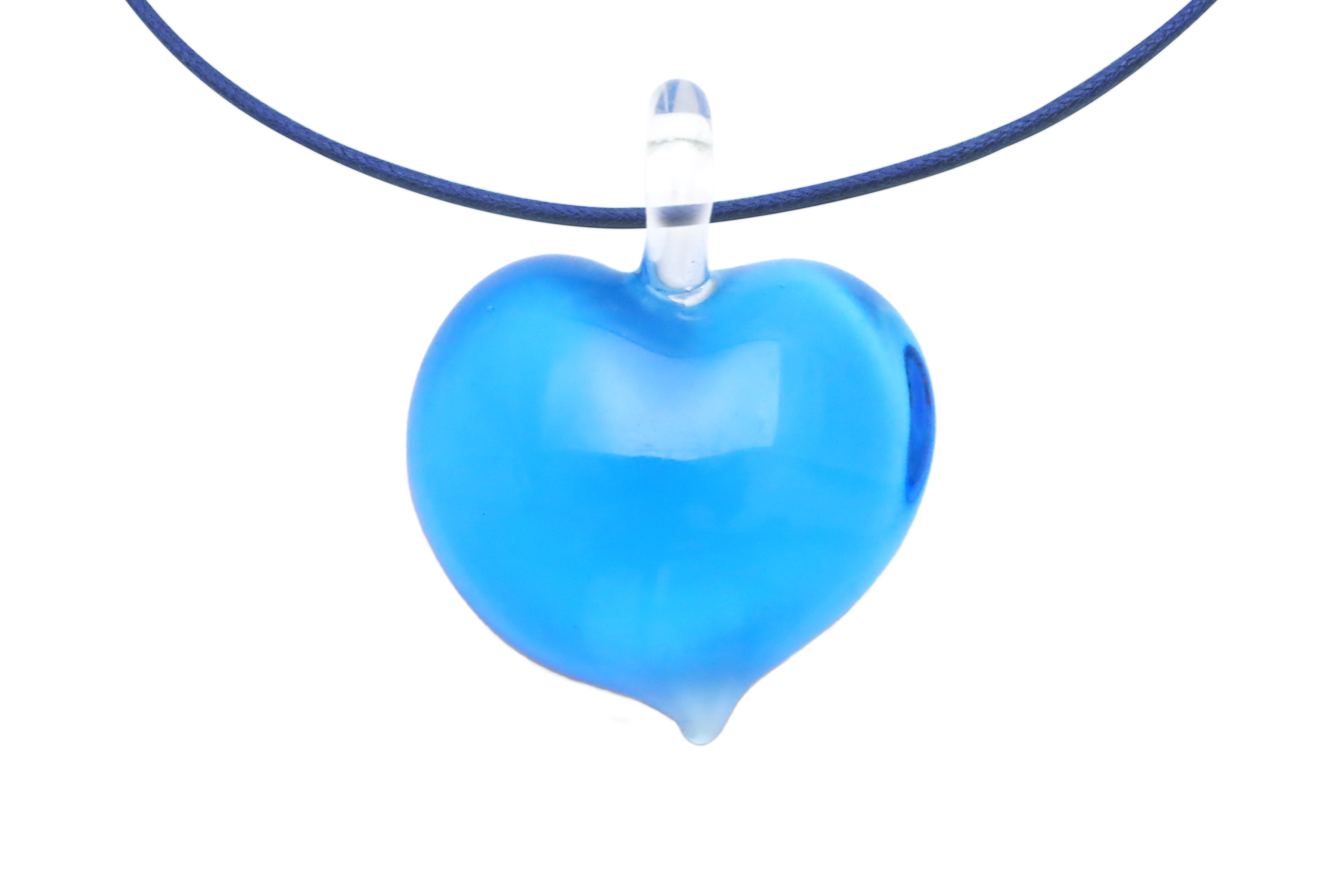 ムラーノグラスハートペンダント　ブルー×ホワイト ネックレス付き