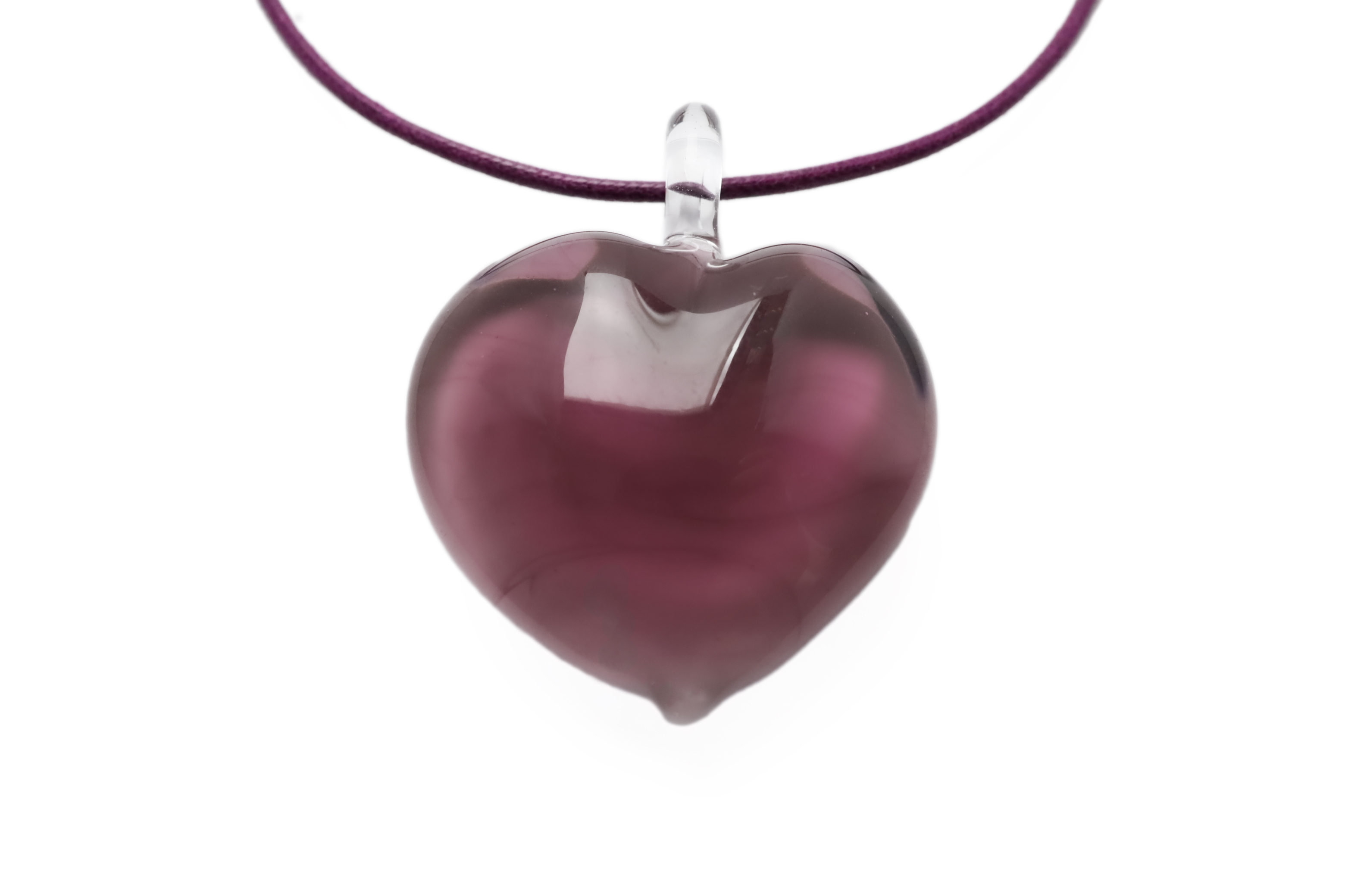 ムラーノグラスハートペンダント　パープル×ホワイト　ネックレス付き