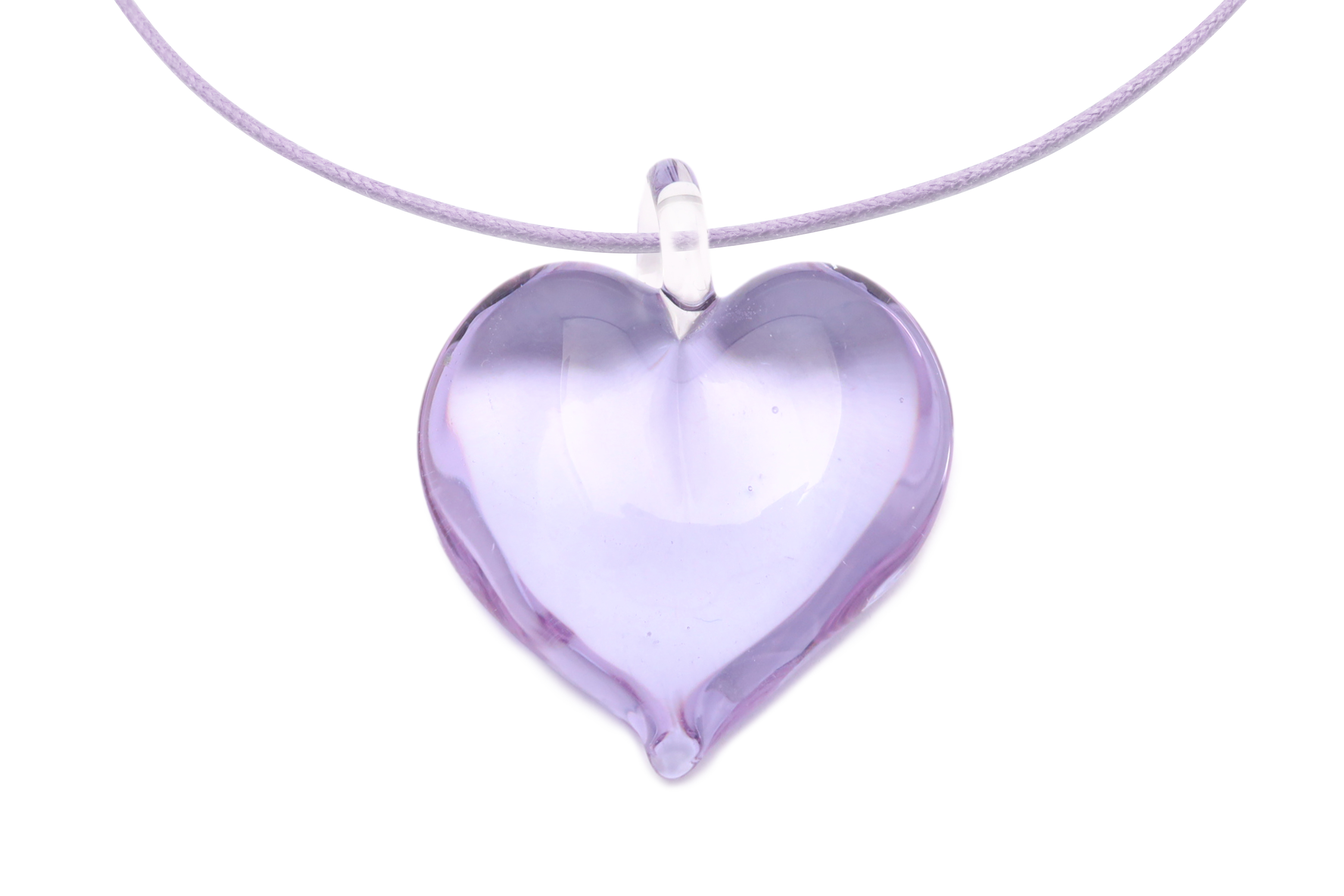 ムラーノグラスハートペンダント　クリアラベンダー　ネックレス付き