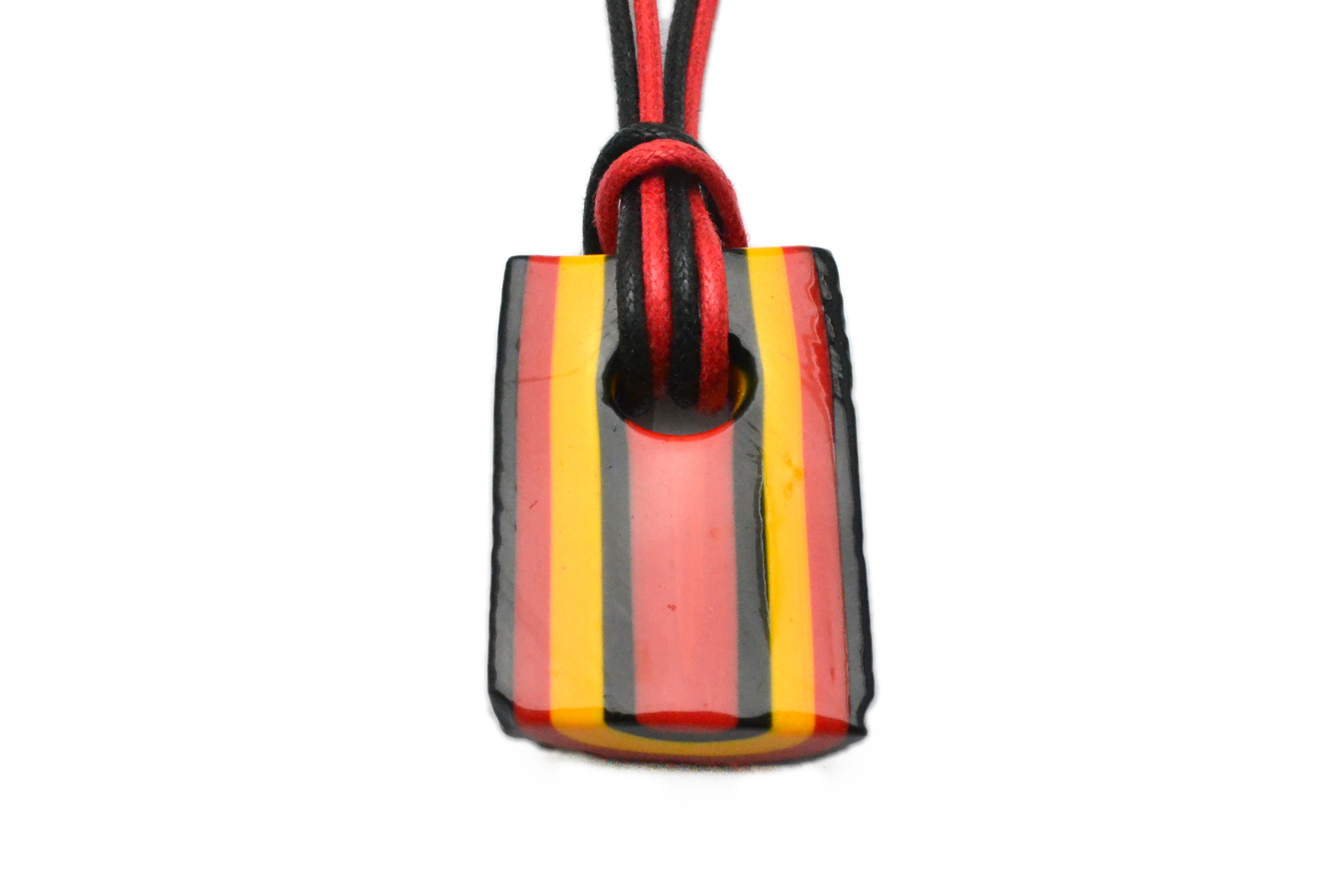 ムラーノグラスペンダント　トロンケッティ　レッド×オレンジ×ブラック　フリーサイズネックレス付き