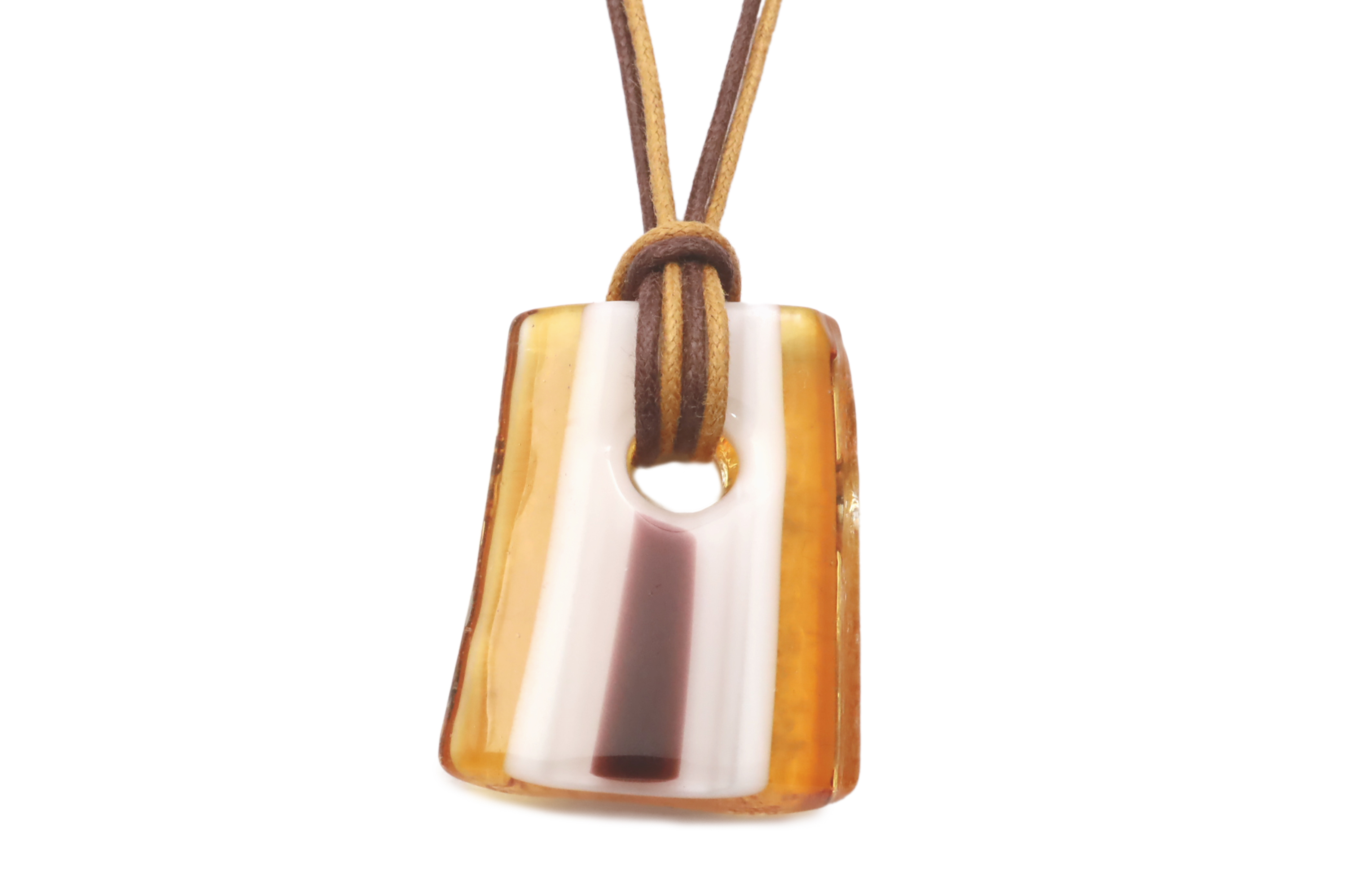 ムラーノグラスペンダント　トロンケッティ　クリアブラウン×ホワイト　フリーサイズネックレス付き