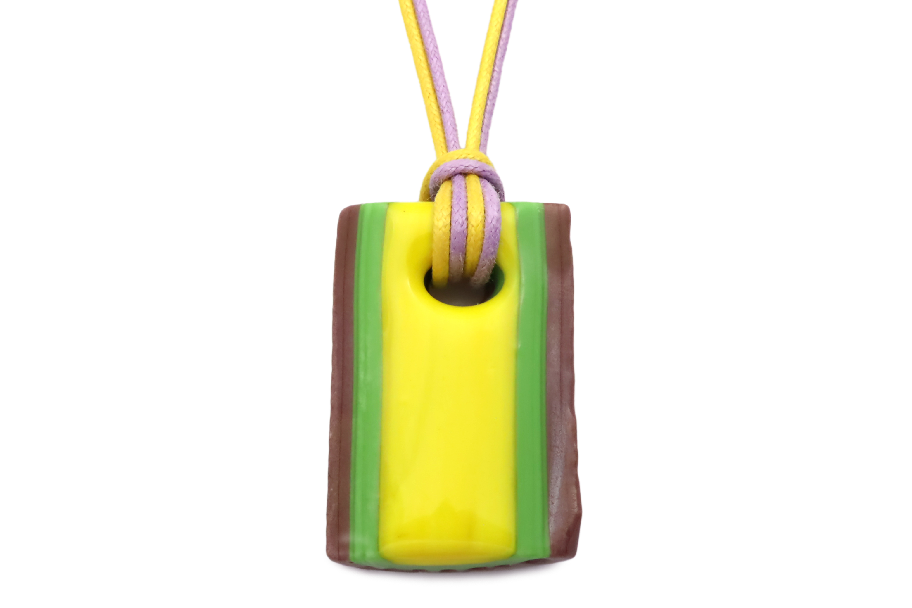 ムラーノグラスペンダント　トロンケッティ　イエロー×ライトグリーン×パープルグレイ　フリーサイズネックレス付き