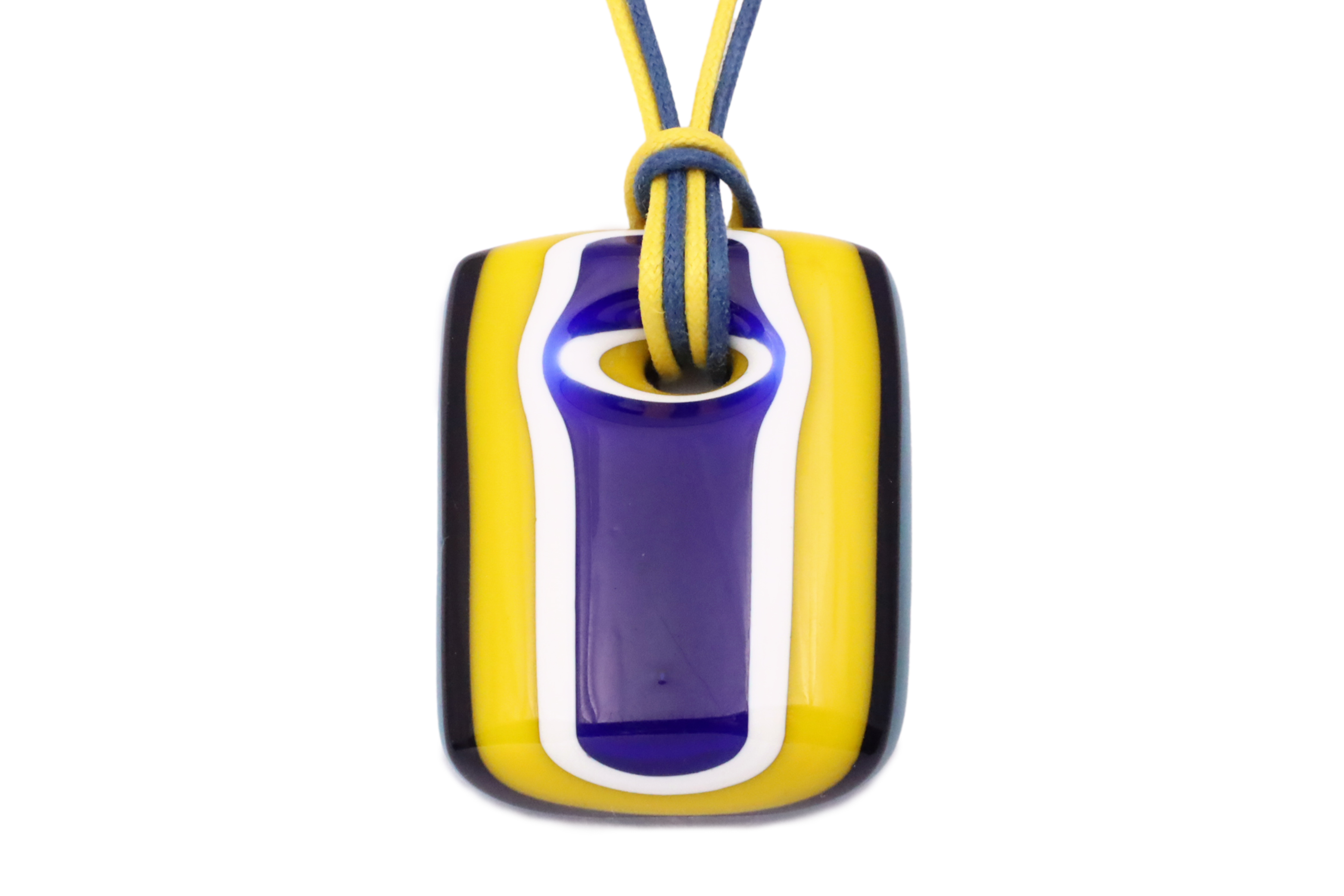 ムラーノグラスペンダント　トロンケッティ　ネイビー×ホワイト×イエロー　フリーサイズネックレス付き