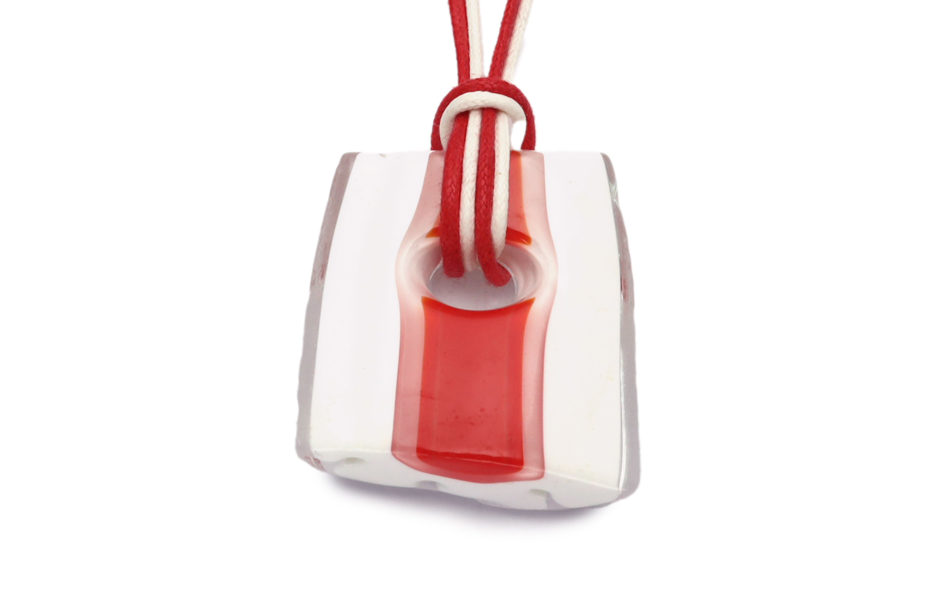 ムラーノグラスペンダント　トロンケッティ　ホワイト×レッド　フリーサイズネックレス付き