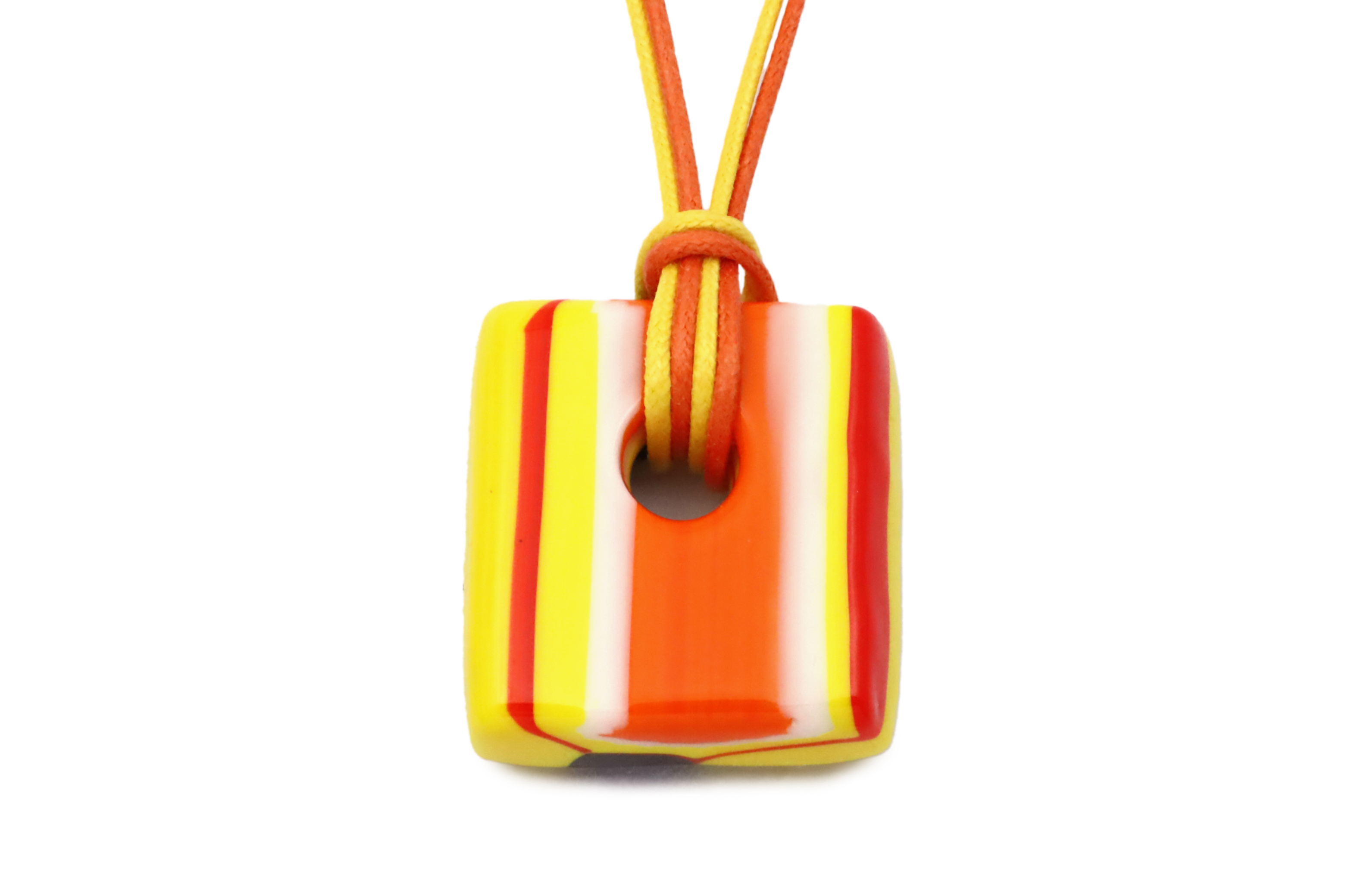 ムラーノグラスペンダント　トロンケッティ　オレンジ×イエロー×ホワイト　フリーサイズネックレス付き