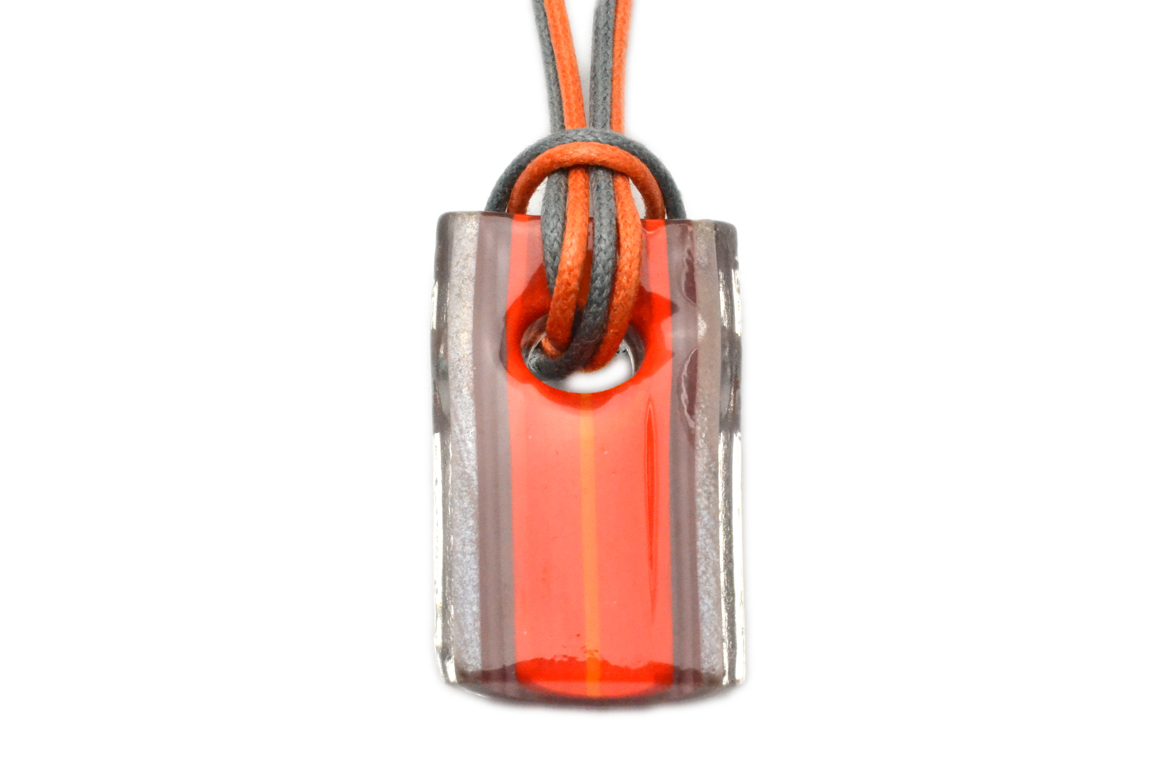 ムラーノグラスペンダント　トロンケッティ　オレンジ×アンティークパープル　フリーサイズネックレス付き