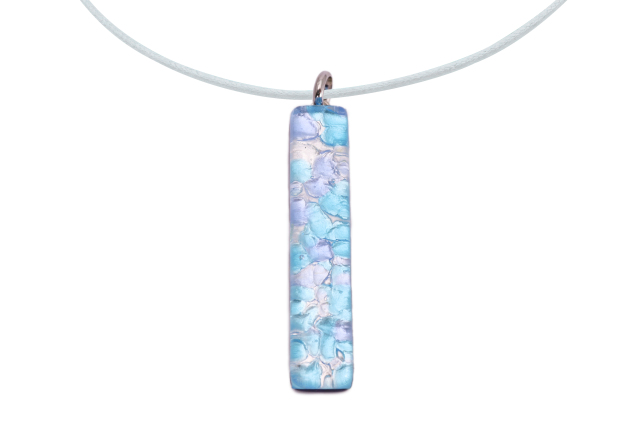 ムラーノグラスペンダント　スクエア型ペンダントトップ50mm×10mm　ブルーモザイク＆シルバー ネックレス付き